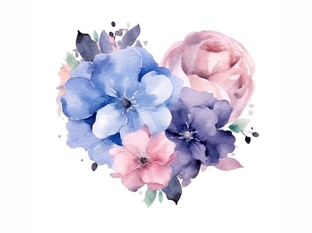 Coração aquarela com flores Ilustração pintada à mão para seu projeto