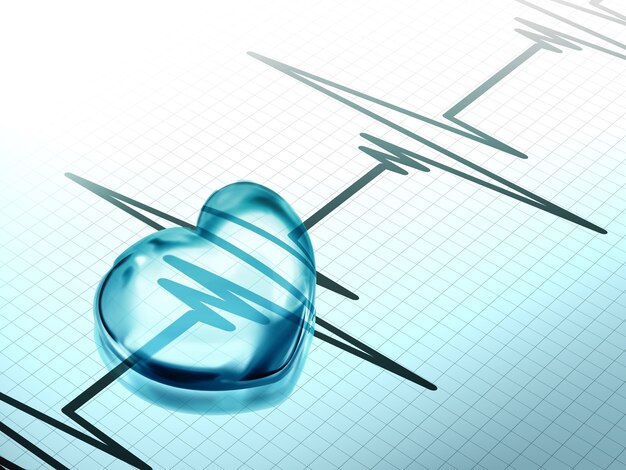 Coração azul transparente em gráfico de eletrocardiograma