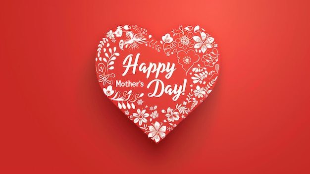 Coração branco em fundo vermelho com citação "Feliz Dia da Mãe"