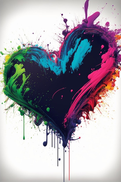 Coração colorido é salpicado com tinta generativa ai