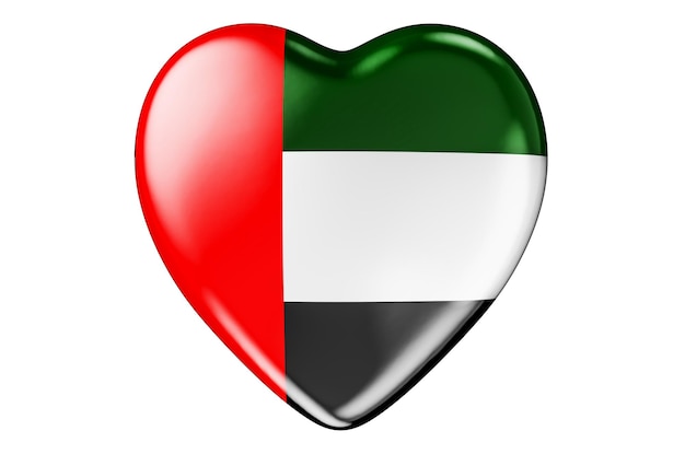 Coração com a renderização 3D da bandeira dos Emirados Árabes Unidos