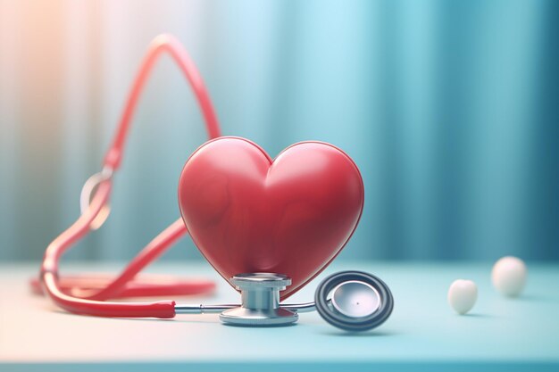 Coração com um estetoscópio em um fundo macio para o Dia Mundial da Saúde