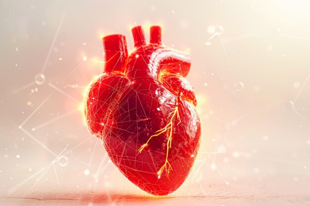 coração com uma cor vermelha e uma forma de órgão e uma sobreposição de saúde na batida