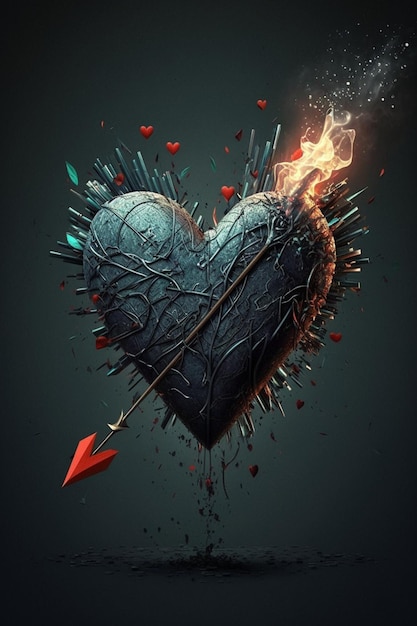Coração com uma flecha quebrada e ai generativo salpicado