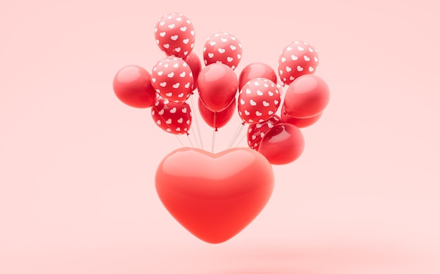 Coração de amor com renderização em 3d de celebração de festival de estilo cartoon 3d