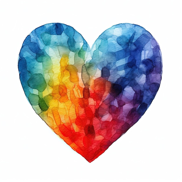 Coração de aquarela arco-íris isolado Ilustração AI GenerativexA
