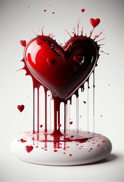 Coração de Araffe derretendo com sangue em um prato branco corações vermelhos generativos ai