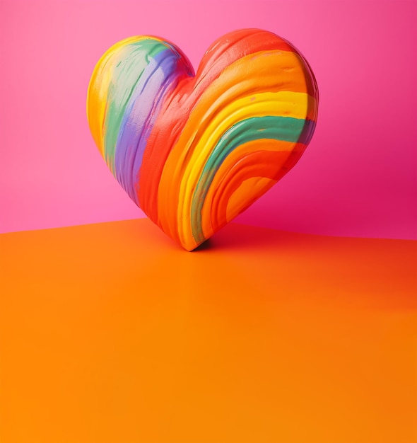 Foto coração de arco-íris em fundo laranja e rosa conceito do dia do orgulho