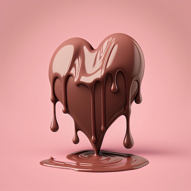 Coração de chocolate no fundo rosa Dia dos Namorados conceito de amor AI