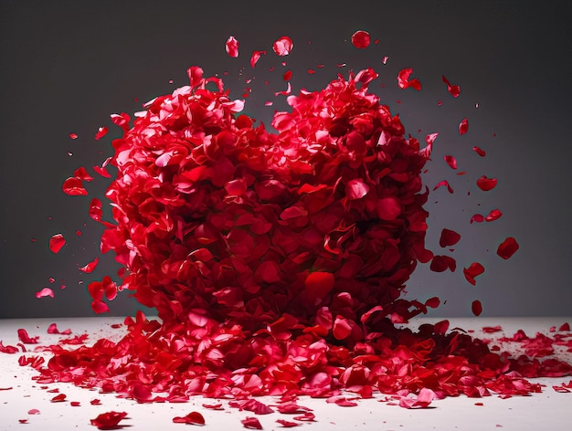 Coração de dia dos namorados feito de pétalas de rosa vermelhas Ai gerado