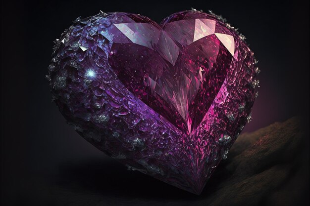 coração de diamante roxo e rosa brilha como um diamante