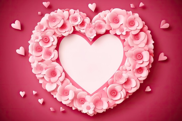 Coração de flor rosa romântica em arte de papel IA generativa
