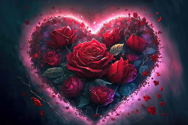 Coração de flores Presente de Dia dos Namorados em forma de coração feito de flores rosas vermelhas símbolo de amor