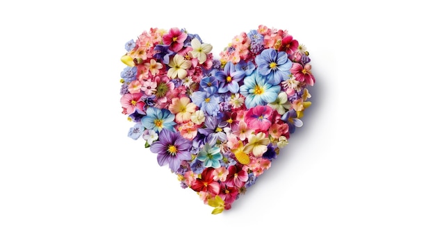 Coração de flores sobre um fundo branco Delicado bouquet rosa e azul em forma de coração