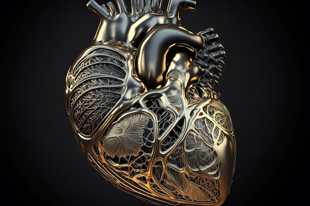 Foto coração de metal mecânico do robô ciborgue feito de forma de motor anatômico