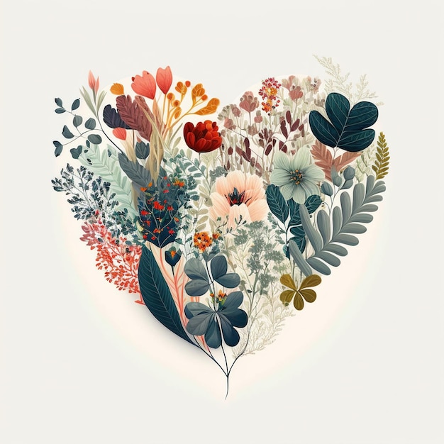 Coração do Dia dos Namorados com Design Floral Vintage - Um Cartão Vetorial Romântico e Inspirado na Natureza