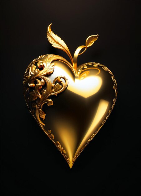 Foto coração dourado sobre fundo preto