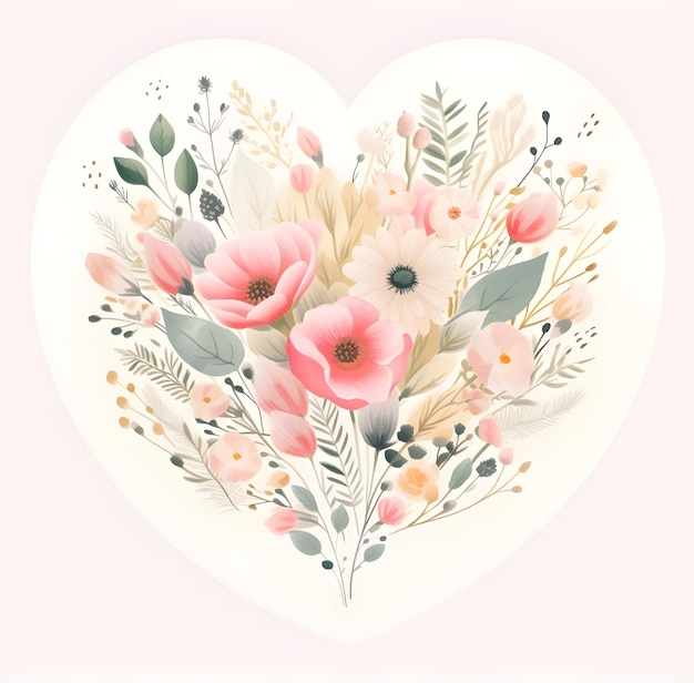 Foto coração feito de flores em fundo branco