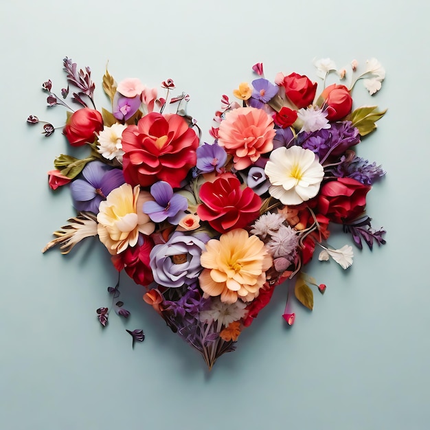 coração feito de flores florescentes IA generativa