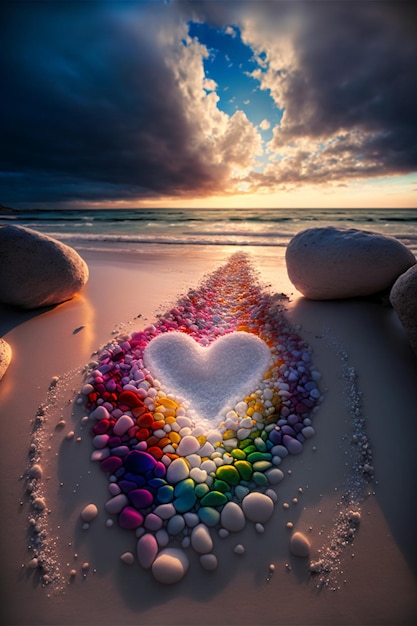 Coração feito de pedras em uma praia Generative Ai