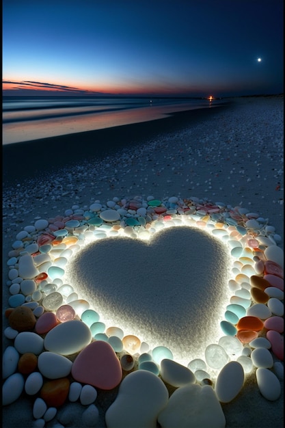 Coração feito de pedras em uma praia Generative Ai