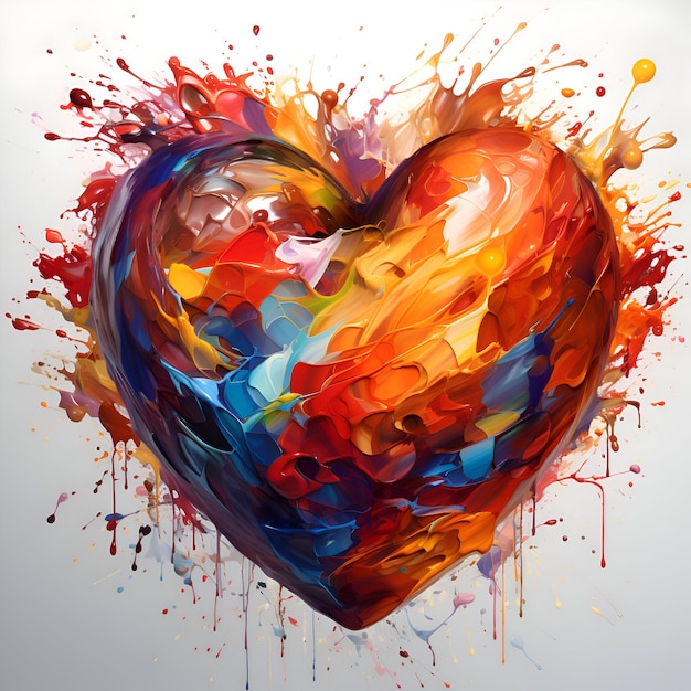 Coração feito de salpicos coloridos em ilustração de fundo branco