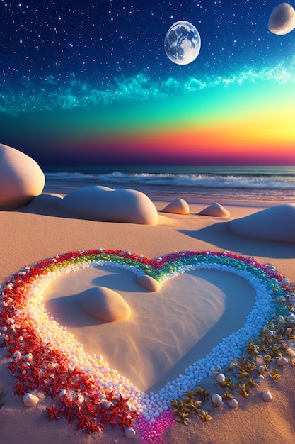 Coração feito de seixos na praia generativa ai
