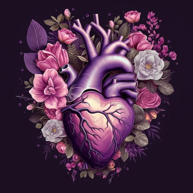 Coração humano com flores em ilustração de fundo claro