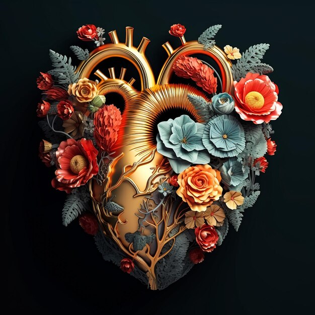 Coração humano com flores na ilustração de fundo claro