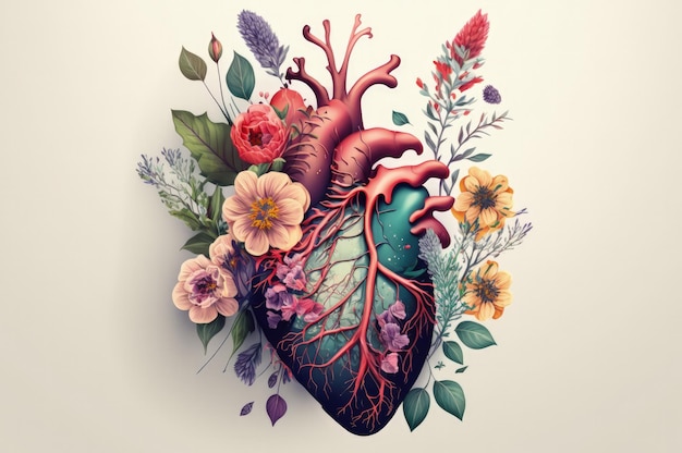 Coração humano com flores