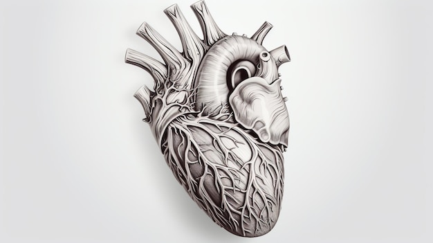 Coração humano desenhado à mão Esboço anatômico