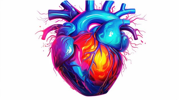Coração humano em fundo branco Ilustração criativa colorida em estilo futurista Visual para design de medicina