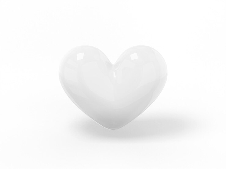 Foto coração monocromático branco estilizado sobre um fundo branco liso. objeto de design minimalista. ícone de elemento de interface ui ux de renderização 3d.