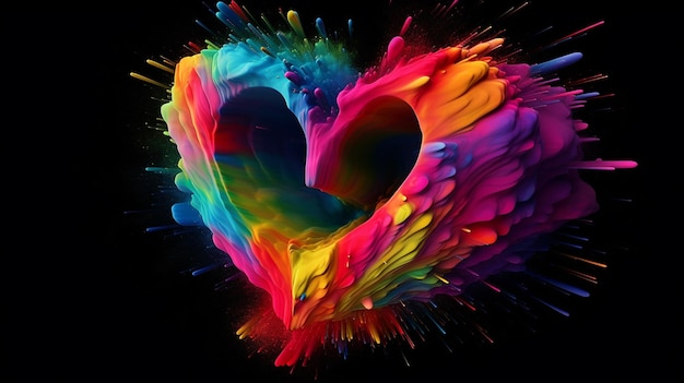 coração pintado com cores do arco-íris