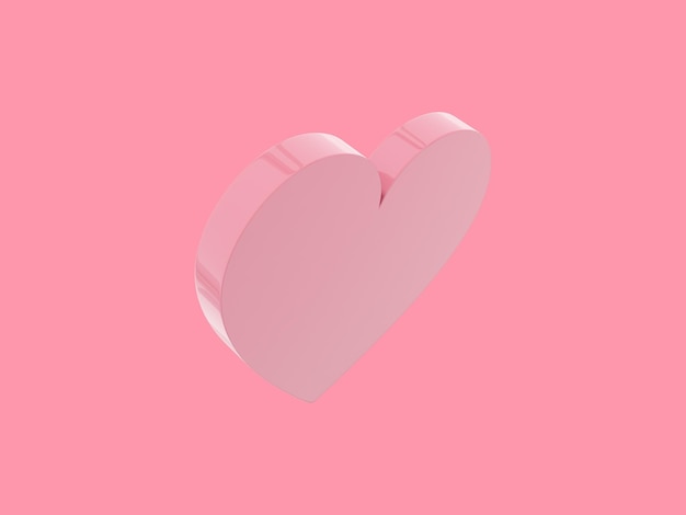 Coração plano Rosa cor única Símbolo de amor Em um fundo monocromático rosa Vista superior renderização em 3d