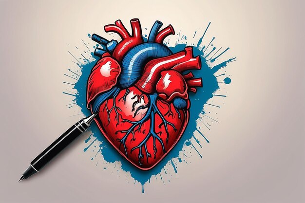 Coração quebrado com caneta e tinta desenhando estilo de ilustração em fundo colorido