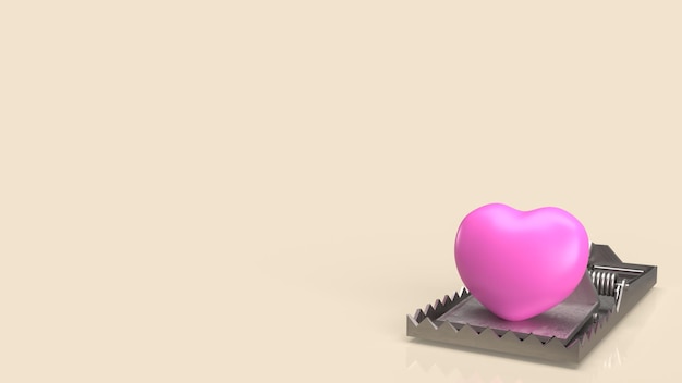 Coração rosa na armadilha para renderização em 3d conceito abstrato