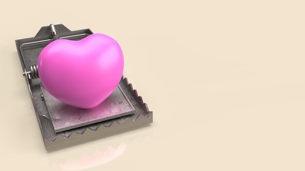 Coração rosa na armadilha para renderização em 3d conceito abstrato