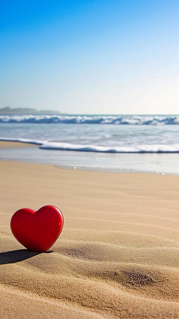 Coração sentado no topo de uma praia de areia
