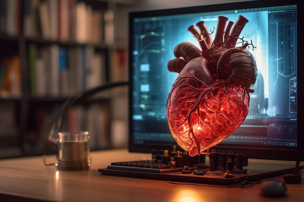 Foto coração sintético em um laboratório de ciências com generative ai