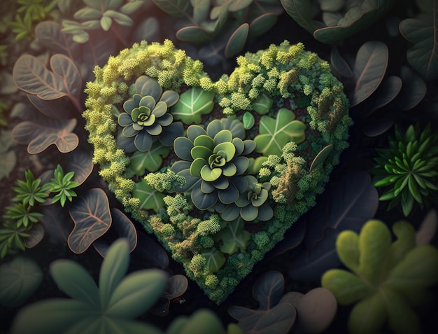 Foto coração verde que representa a proteção ambiental criada com tecnologia de ia generativa