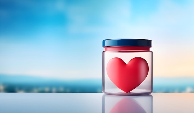 Coração vermelho decorativo em um frasco de vidro Ilustração no estilo do minimalismo moderno Conceito médico