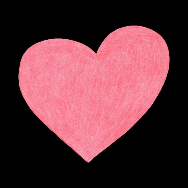 Coração vermelho desenhado por lápis colorido o sinal do símbolo do dia mundial do coração do dia dos namorados formato de coração isolado em fundo preto