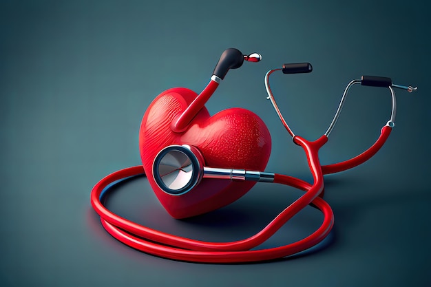 Coração vermelho e um estetoscópio Equipamento médico Seguro médico de saúde Generative Ai