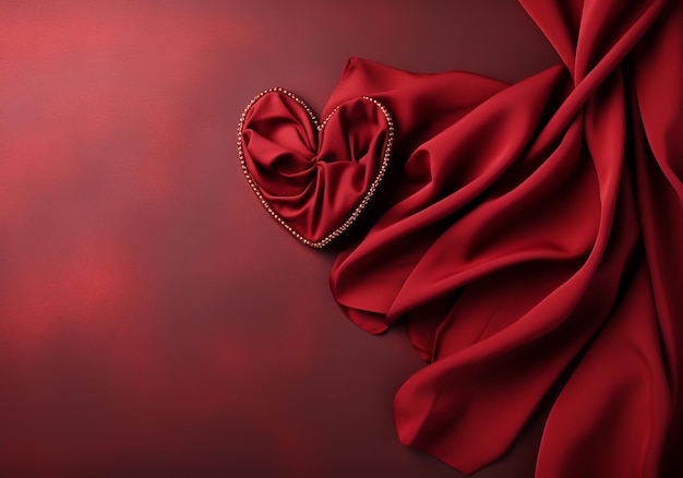 Coração vermelho em fundo de seda vermelha Dia dos Namorados AI gerado