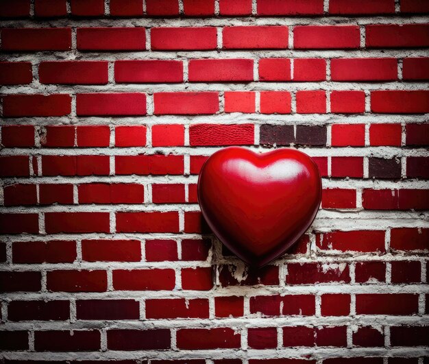 coração vermelho no fundo da parede de tijolos