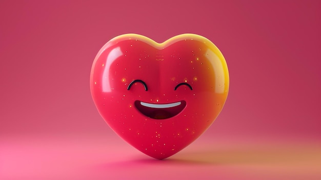 Foto coração vermelho sorridente em fundo rosa ilustração de renderização 3d.