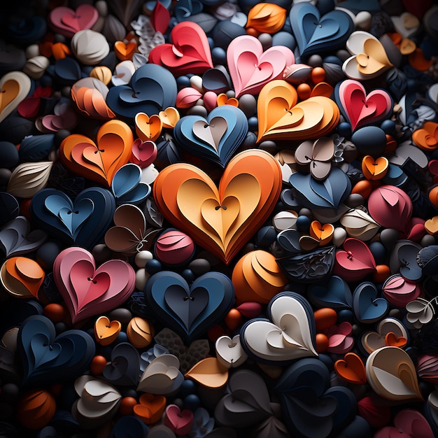 corações abstratos em formas de itens em 3d 4k