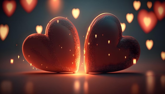 corações apaixonados, dia dos namorados, romance, corações no meio de um fundo bonito, renderização 3d