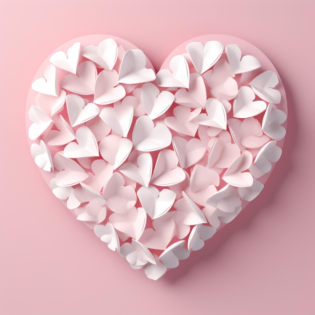 Corações brancos dispostos em fundo rosa pastel